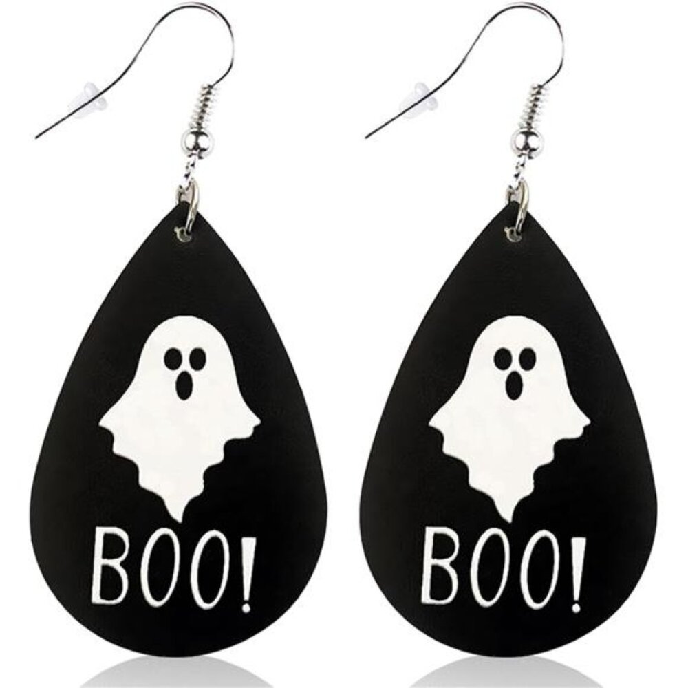 BOO Ghost Cute Halloween Earrings for Women Leather Horror Dangle Outfits